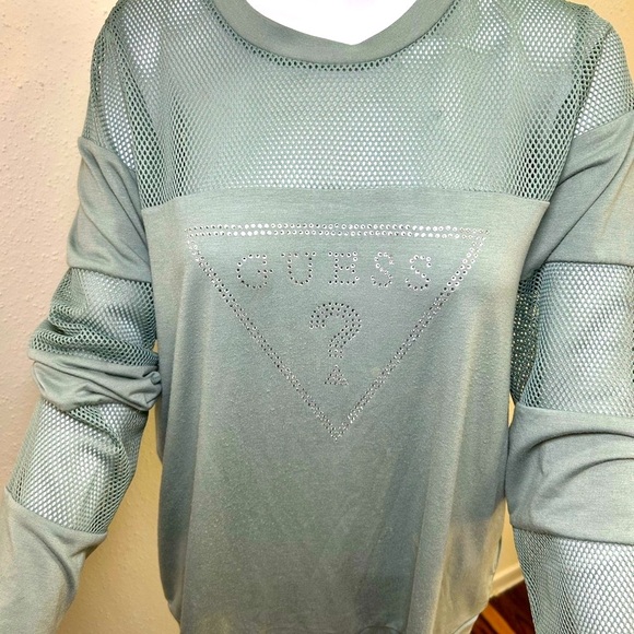 GUESS Women's Green Mesh Sweatshirt - Picture 3 of 6